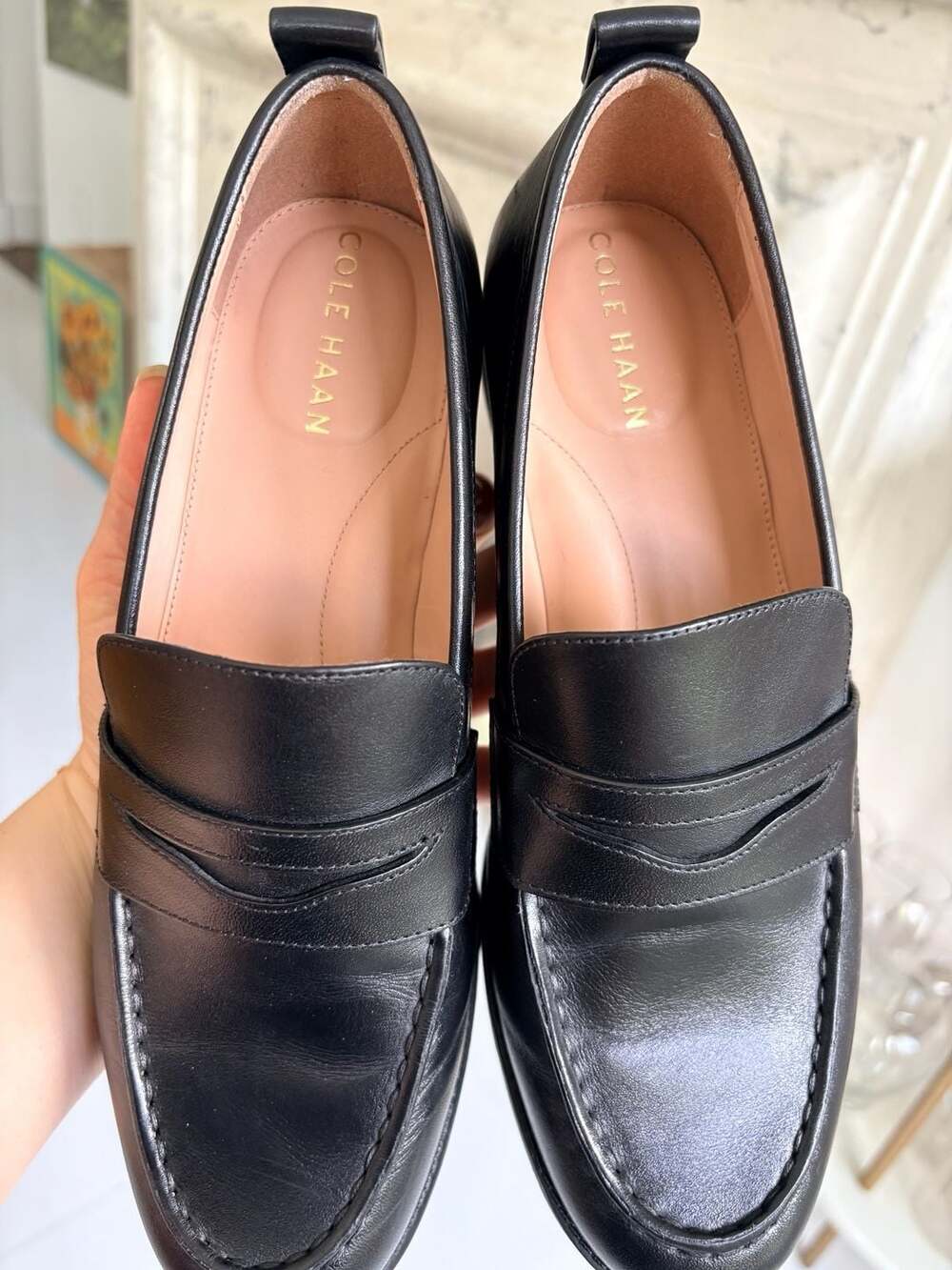 Cole Haan Women's Stassi Black Leather Penny Loafers - Picture 2 of 8